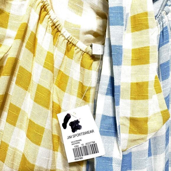 NWT Cato Blouse Balloon Sleeves Yellow & Blue Check Shirt Top Womens Size Large - Picture 8 of 10